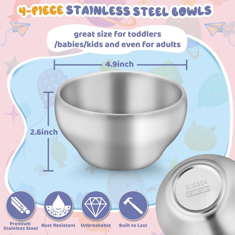 TeamFar Stainless Steel Bowls for Kids, 12oz Metal Baby Toddler Bowls Set of 4, Double-Wall Insulated Kids Bowl for Cereal/Snacks/Soups, Non Toxic, Dishwasher Safe - Image 2